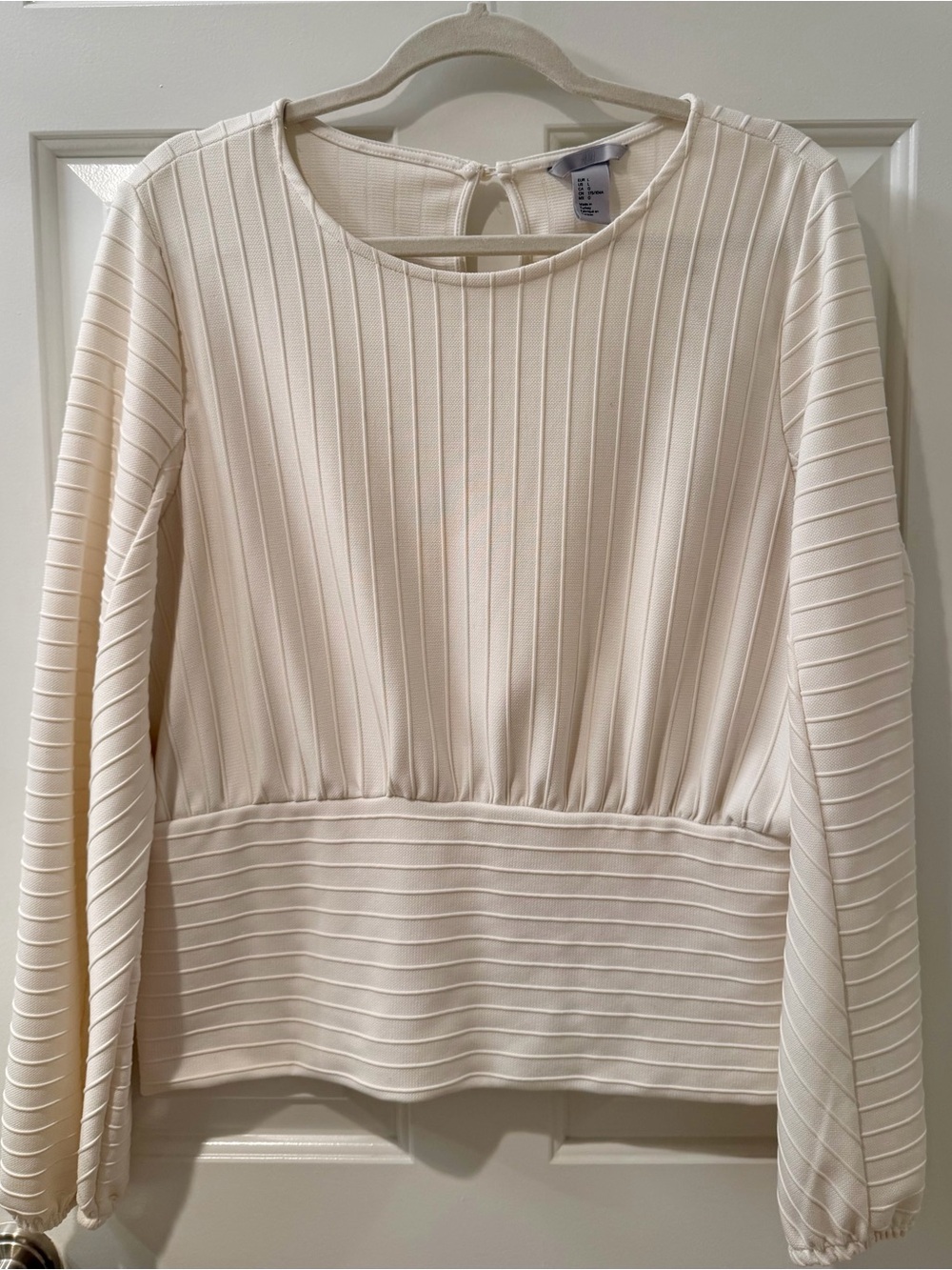 H&M Cream Ribbed Long-Sleeve Peplum Blouse